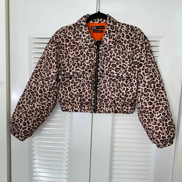 Zara cheetah print lightweight puffer crop Jacket - Picture 2 of 10